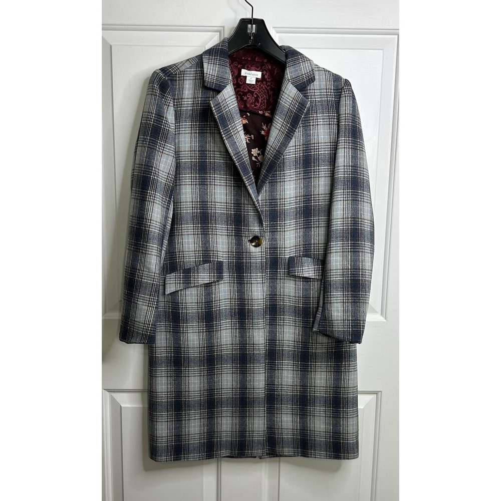 Sundance ANNIE Fall Plaid LONG Jacket Womens Small Wool Blend Lightweight Blue